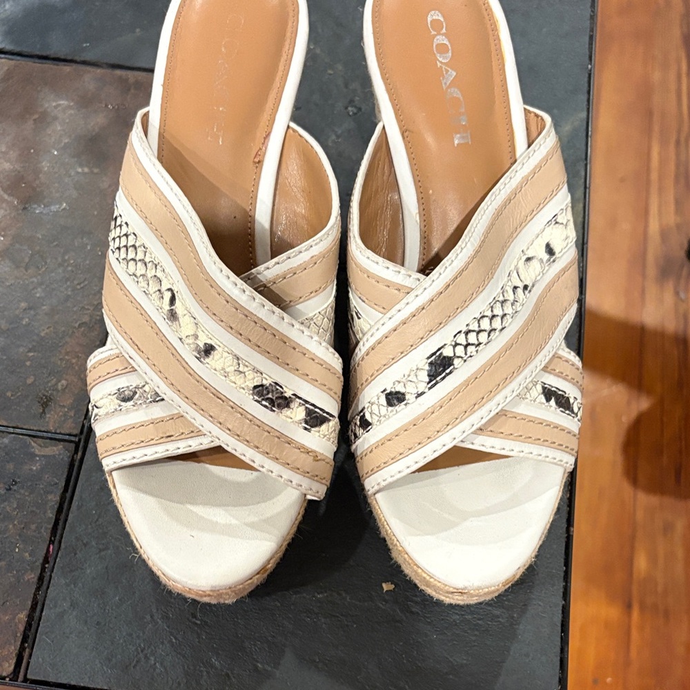 Women's Tan and Cream Wedge Sandals